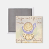 Aimant Café Latte Croissant avec un ami (Recto/Verso)