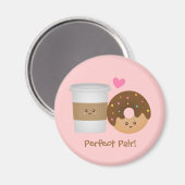 Aimant Café mignon et beignet en amour, paire parfaite (Recto/Verso)