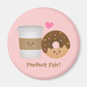 Aimant Café mignon et beignet en amour, paire parfaite