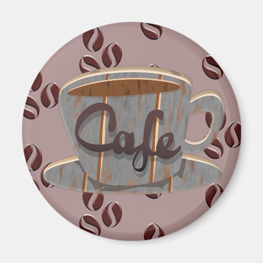 Aimant Café Tasse de Café et Grains de Café (Devant)