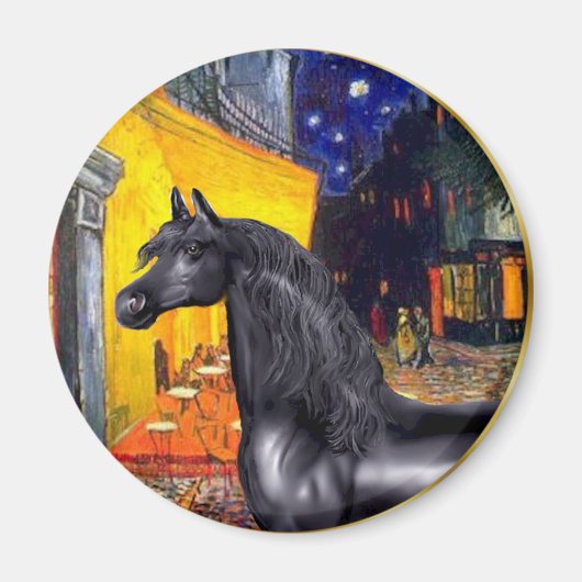Aimant Café Terrasse - Cheval arabe noir (Devant)