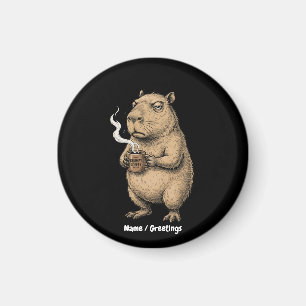 Aimant Cafetière grumpy Capybara croquis à l'encre vintag