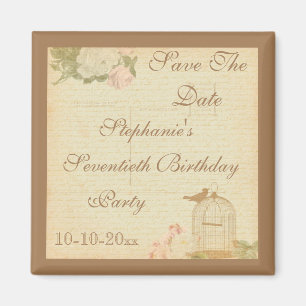 Aimant Cage à oiseaux vintage & Roses 70e anniversaire