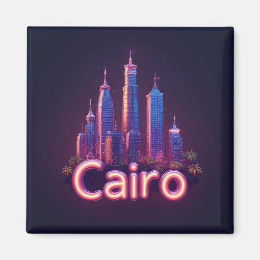 Aimant Caire Skyline Néon Moderne (Devant)