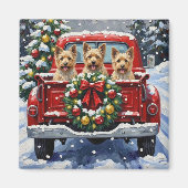 Aimant Cairn Terrier Christmas Red Truck Holiday (Devant)