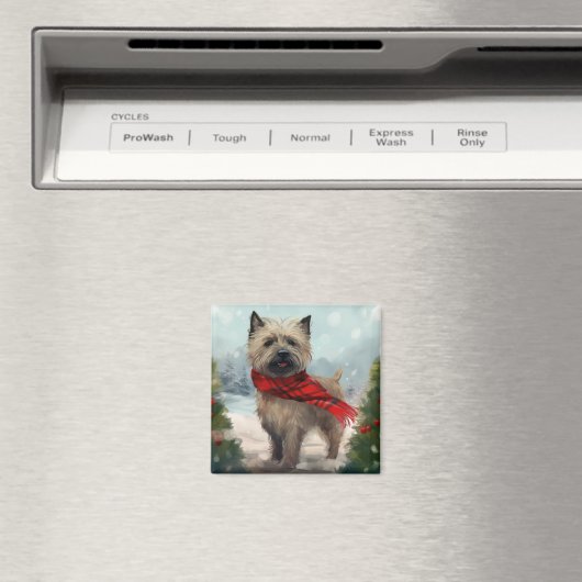 Aimant Cairn Terrier Dog dans Noël de neige (In Situ (Lave-vaisselle))