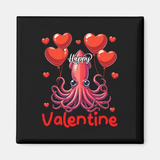 Aimant Calamar de la Saint-Valentin tenant un cœur Bylloo (Devant)