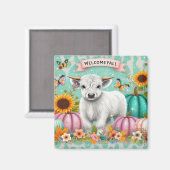 Aimant Calf Highland au milieu des Citrouilles d'automne  (Recto/Verso)