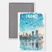 Aimant Calgary Alberta Watercolor City View (Recto/Verso)