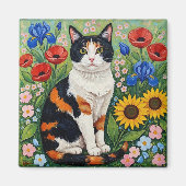 Aimant Calico Cat and Folk Art Sunflowers (Devant)