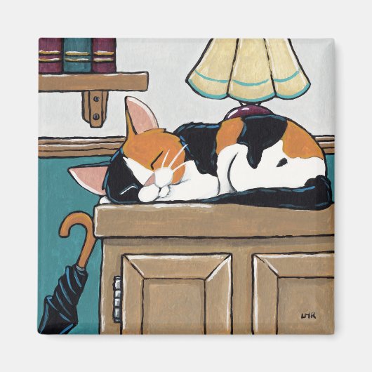 Aimant Calico Dormir Chat sur la peinture de la meule (Devant)