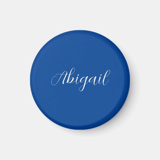 Aimant Calligraphie Elégant Bleu Blanc Plaine Nom simple (Devant)