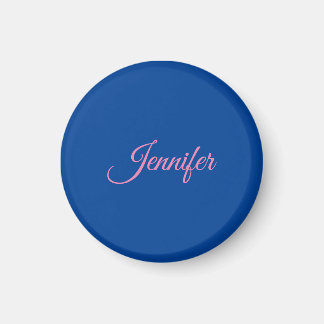 Aimant Calligraphie Élégant Rose Bleu Nom Personnalisé