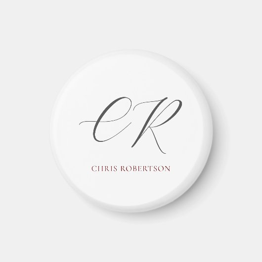 Aimant Calligraphie Monogramme Nom Black White Cadeau per (Devant)