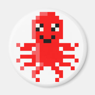 Aimant Calmar heureux rouge de pixel