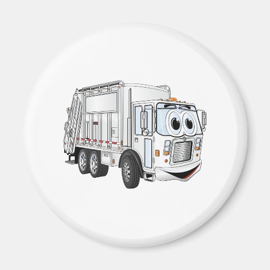 Aimant Camion à ordures blanc souriant (Devant)