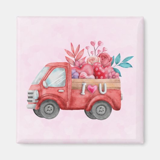 Aimant Camion d'amour mignon avec Coeur Cargo Aquarelle (Devant)