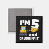 Aimant Camion de construction pour enfants 5e anniversair (Recto/Verso)