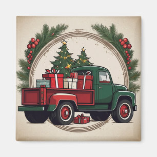 Aimant Camion de Noël festif avec des arbres et des cadea
