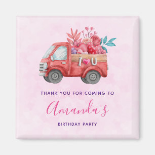 Aimant Camion mignonne d'amour portant Coeurs et Fleurs P