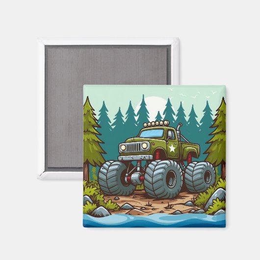 Aimant Camion Monster Vert dans la forêt (Recto/Verso)