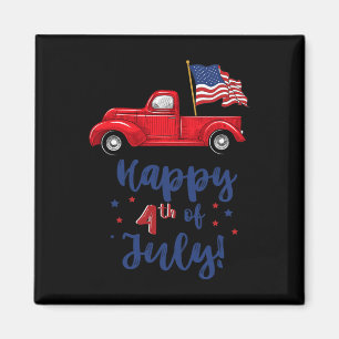 Aimant Camion Rouge Avec Drapeau Américain Joyeux 4 juill