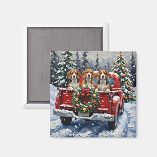 Aimant Camion rouge de Noël Beagle Fêtes (Recto/Verso)
