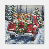 Aimant Camion rouge de Noël Beagle Fêtes (Devant)