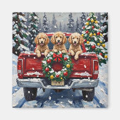Aimant Camion Rouge de Noël Caniche Vacances (Devant)