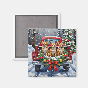 Aimant Camion rouge de Noël Chihuahua Fêtes