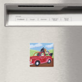 Aimant Camion rouge et Labrador (In Situ (Lave-vaisselle))