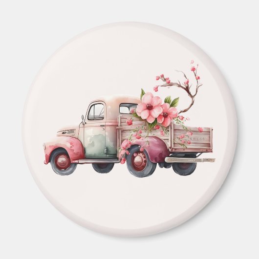 Aimant Camion Vintage rose (Devant)