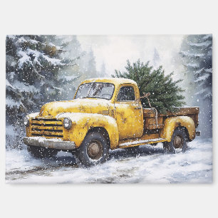 Aimant Camionnette Jaune Vintage de Noël