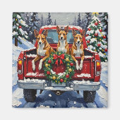 Aimant Camionnette Rouge de Noël Basenji Fêtes (Devant)