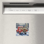 Aimant Camionnette Rouge de Noël Pug Fêtes (In Situ (Lave-vaisselle))