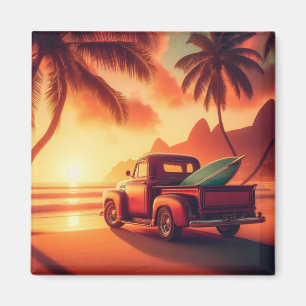 Aimant camionnette vintage tropical/Hawaii surf
