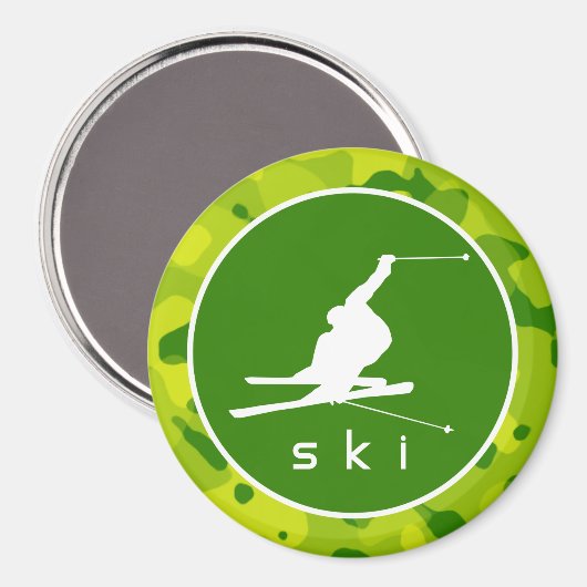 Aimant Camo vert Apple ; ski de neige (Recto/Verso)