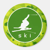 Aimant Camo vert Apple ; ski de neige (Devant)