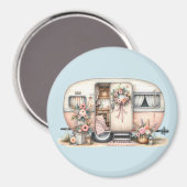 Aimant Camper Boho avec couronne florale et pastels rose (Recto/Verso)