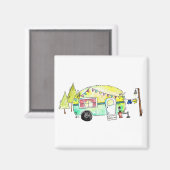 Aimant Camper joyeux rétro mignon et fantasque (Recto/Verso)