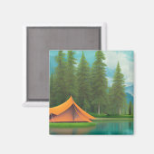 Aimant Camping Art Thématique | Tente dans les bois sur l (Recto/Verso)