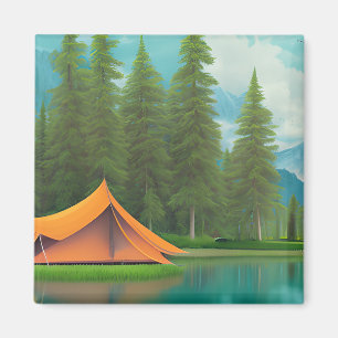 Aimant Camping Art Thématique Tente dans les bois sur l