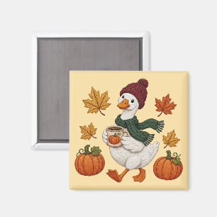 Aimant Canard automnal cosy avec feuilles de café à la ci