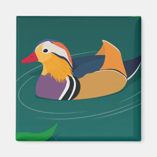 Aimant Canard mandarin coloré Art moderne sur fond vert