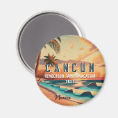 Aimant Cancún Mexique Palm Tree Sunset Voyage Souvenir (Recto/Verso)