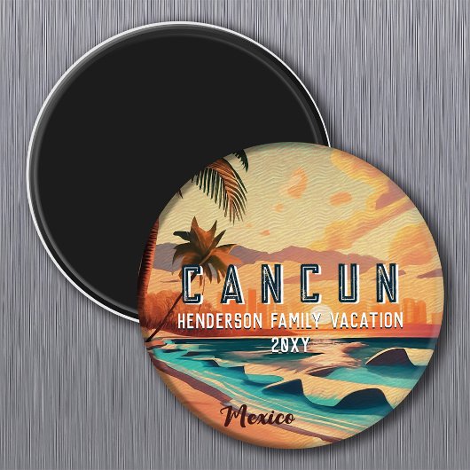 Aimant Cancún Mexique Palm Tree Sunset Voyage Souvenir