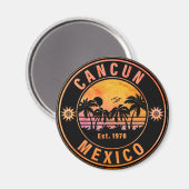 Aimant Cancun Mexique Palm Trees Vintage voyage Souvenirs (Recto/Verso)