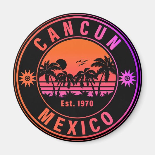 Aimant Cancun Mexique Palm Trees Vintage voyage Souvenirs (Devant)