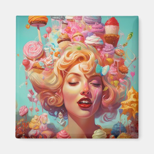 Aimant Candy Ice Cream Girl Surreal Imaginaire Art (Devant)