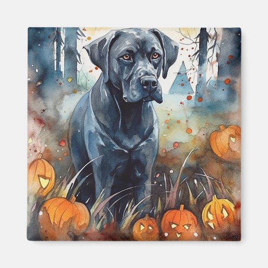 Aimant Cane Corso d'Halloween avec citrouilles effrayant (Devant)